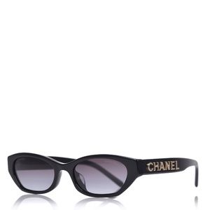 Chanel Black  A71280 Small Rectangle Gold  Logo Sunglasses , Like New